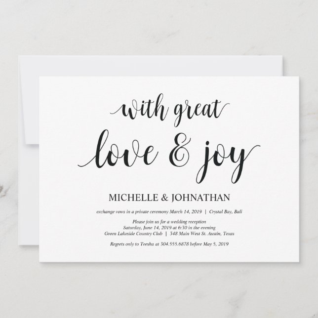 Great love and joy, Wedding Elopement Invites (Front)