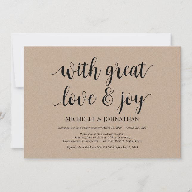 great love and joy, Wedding Elopement Invites (Front)