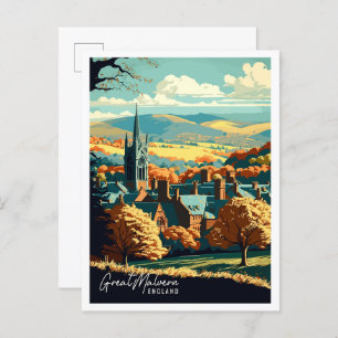 Great Malvern England vintage travel illustration Postcard