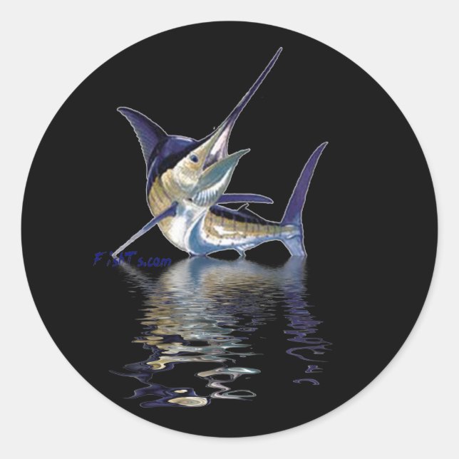 Great marlin with reflection in water classic round sticker (Front)
