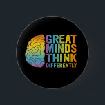 Great Minds Think Differently Adhd Neurodivergent  6 Cm Round Badge<br><div class="desc">funny, gift, birthday, neurodiversity, neuro, autism, adhd, awareness, overstimulated, awareness</div>