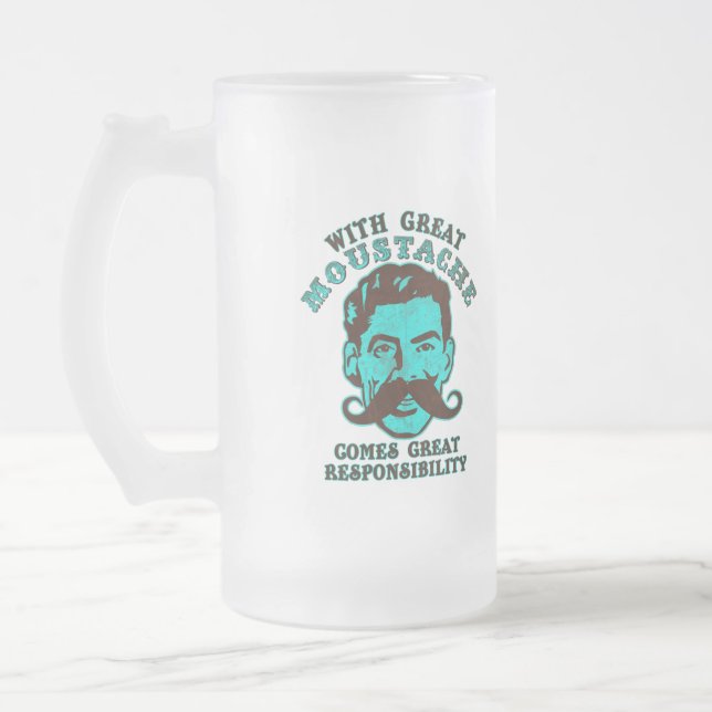 Great Moustache Frosted Glass Beer Mug (Left)