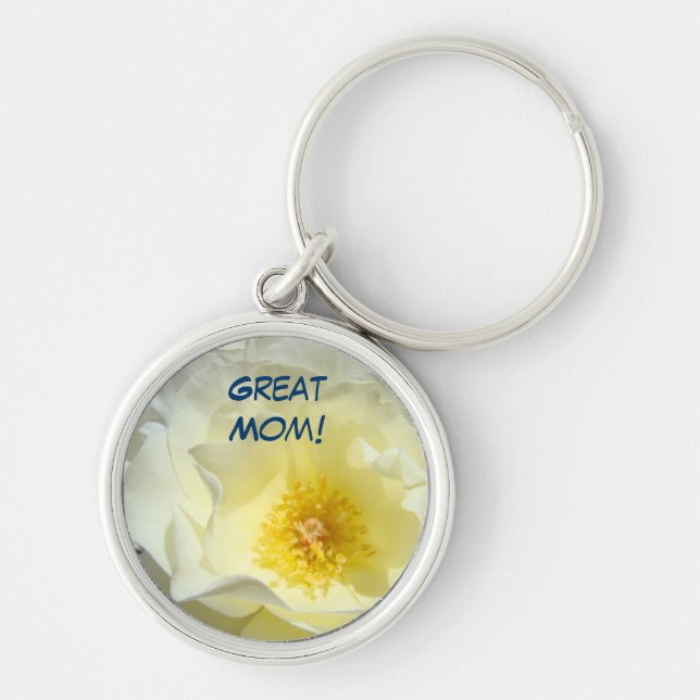 Great Mum! keychain White Rose Flower (Front)