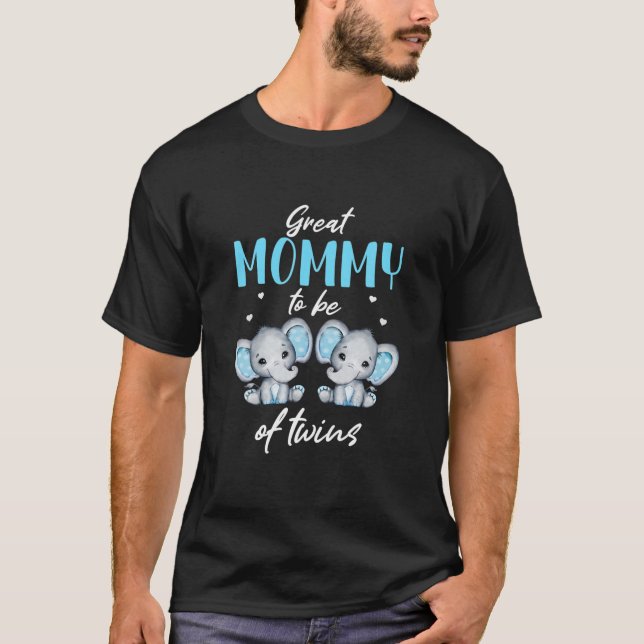 Great Mummy To Be Of Twins Elephant Baby Shower Bo T-Shirt (Front)