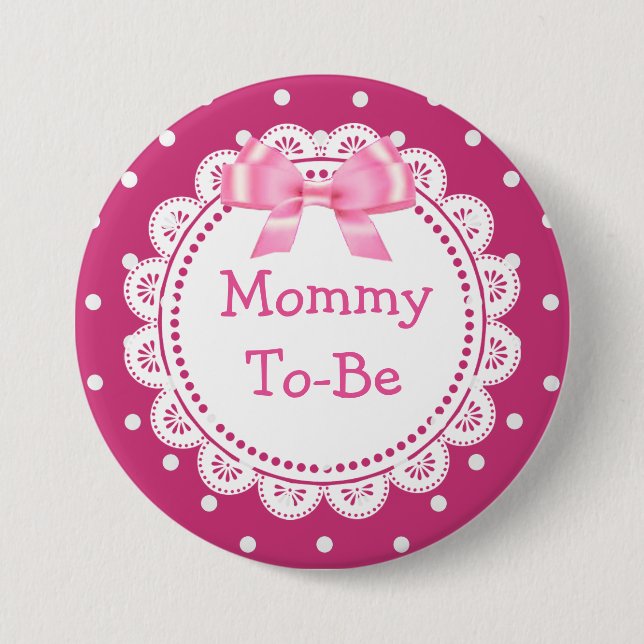 Great Mummy to Be Pink Dots Baby Shower Button (Front)