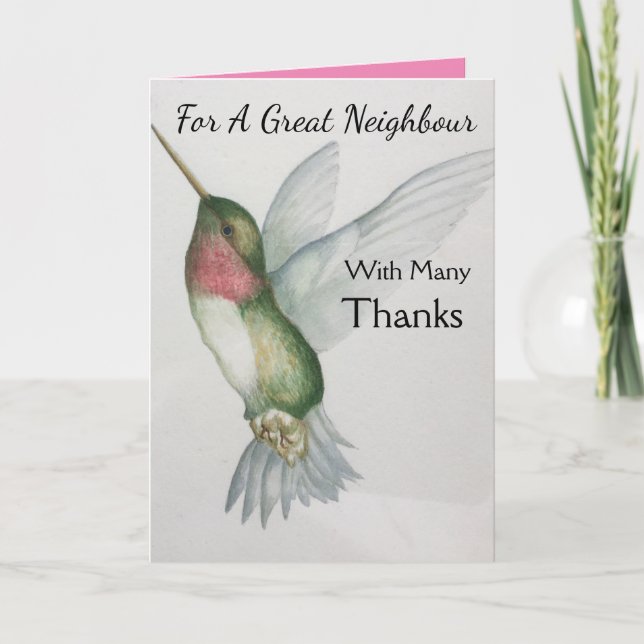 Great Neighbour Thank You Happy Hummingbird Card (Front)