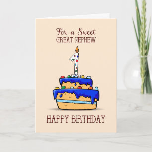 Great Nephew 1st Birthday, 1 on Sweet Blue Cake Card
