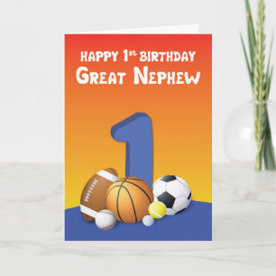 Great Nephew 1st Birthday Sports Balls Card