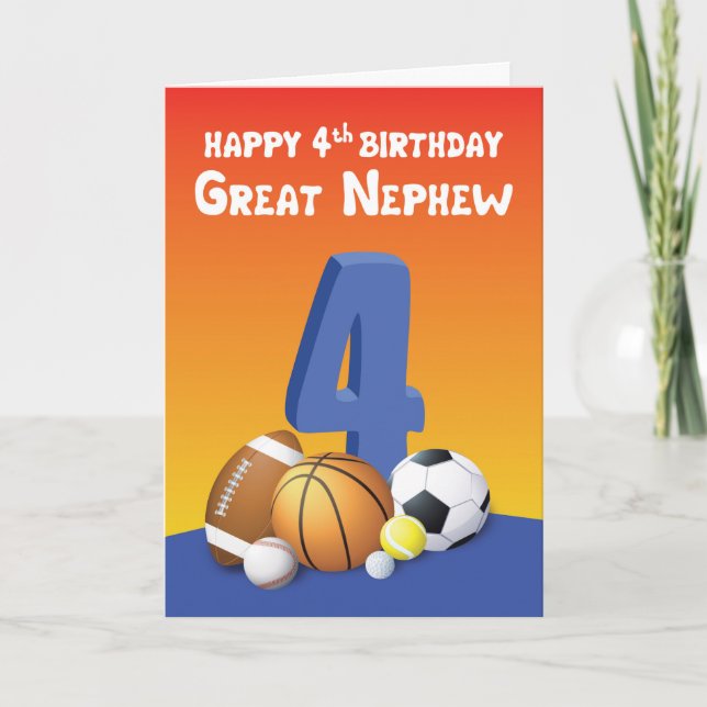 Great Nephew 4th Birthday Sports Balls Card (Front)