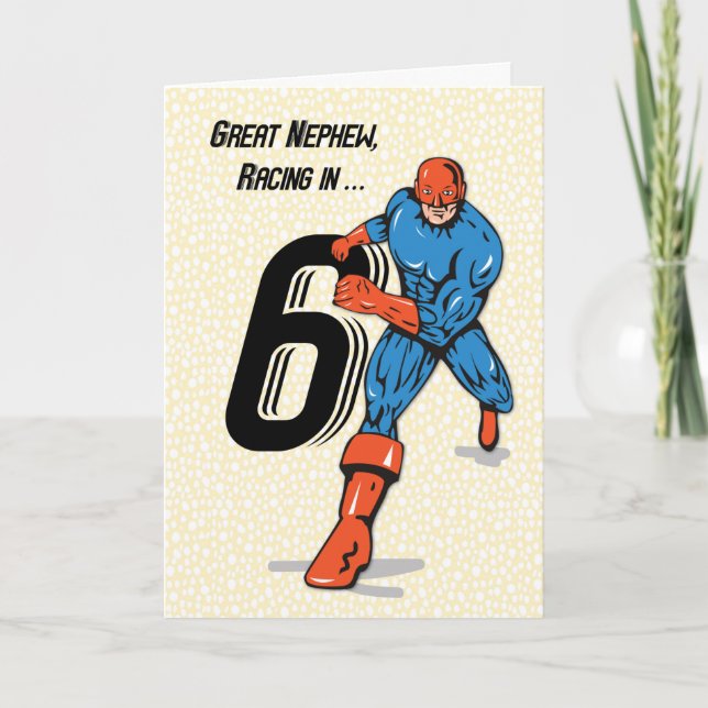 Great Nephew 6th Birthday Superhero Card (Front)