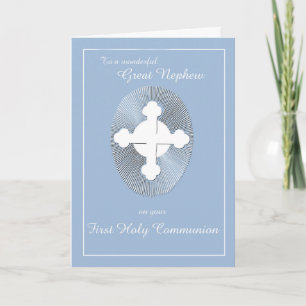 Great Nephew First Communion Blue Cross with Rays Card