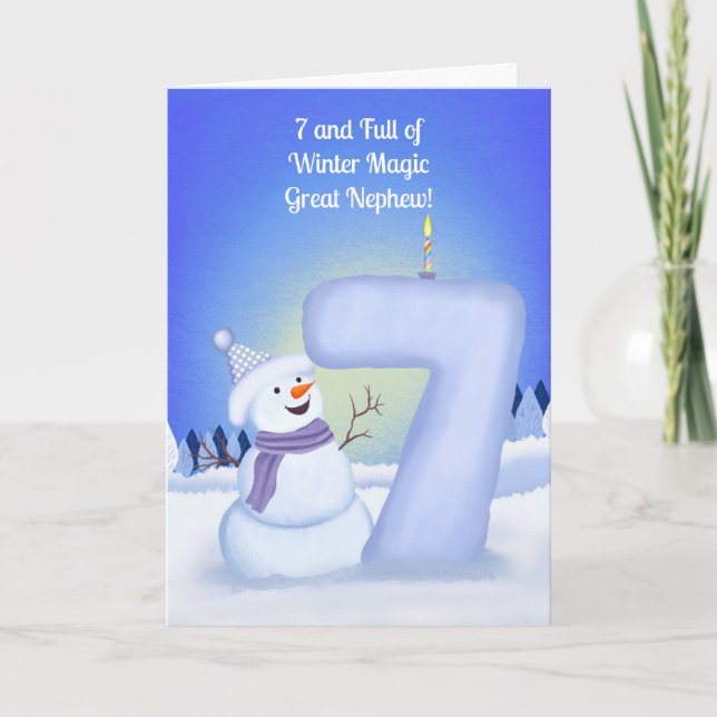 Great Nephew Happy 7th Birthday Snowman  Card (Front)