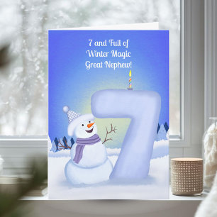 Great Nephew Happy 7th Birthday Snowman  Card