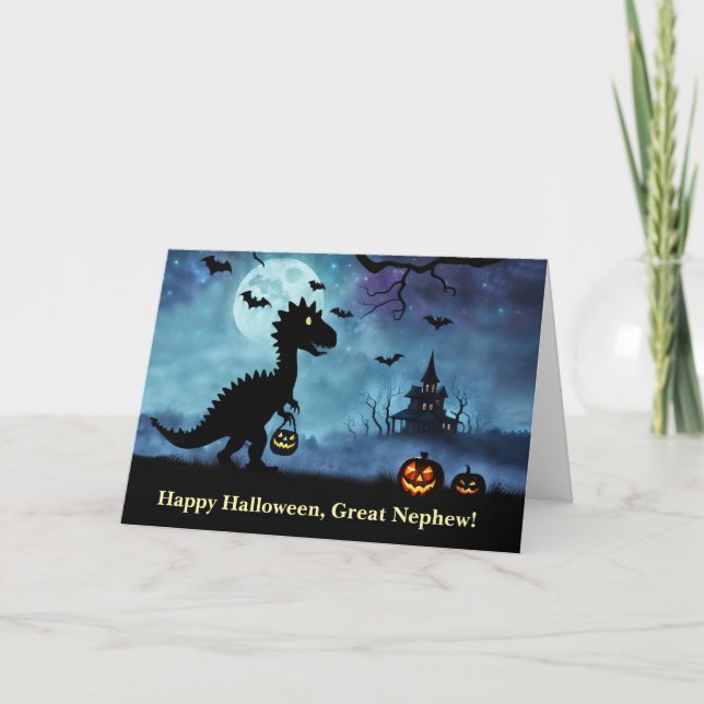 Great Nephew Happy Halloween Dinosaur  Card (Front)