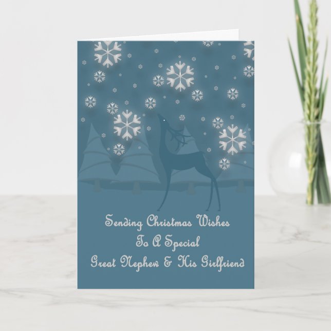 Great Nephew & His Girlfriend Reindeer Christmas Holiday Card (Front)