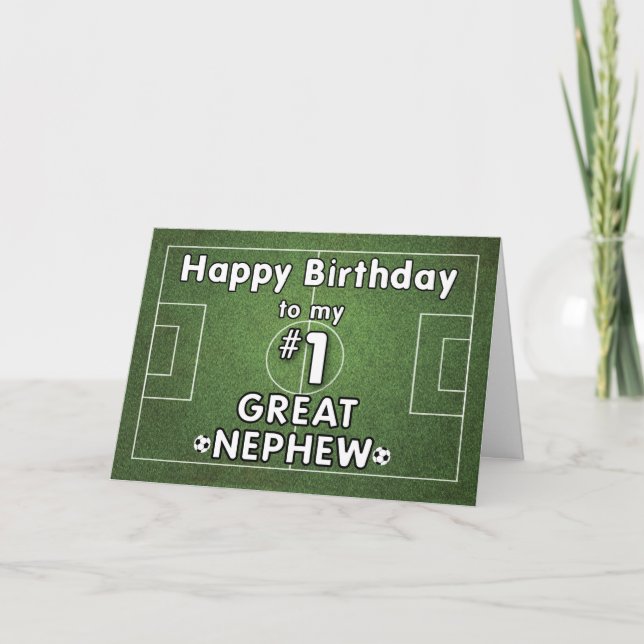 Great Nephew Soccer Birthday with Grass Field and Card (Front)
