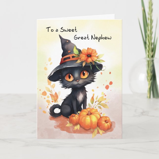 Great Nephew Sweet Halloween Cat Card (Front)