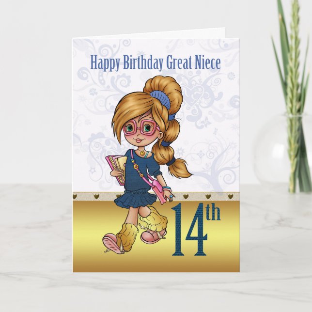 Great Niece 14th Birthday With Trendy Girl Card (Front)