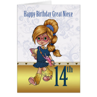 Great Niece 14th Birthday With Trendy Girl Greeting Card