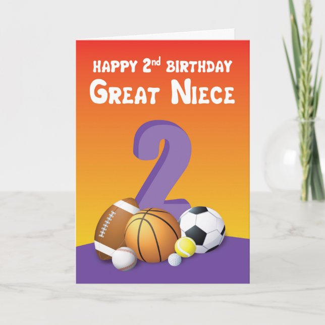 Great Niece 2nd Birthday Sports Balls Card (Front)