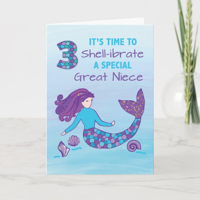 Great Niece 3rd Birthday Sparkly Look Mermaid Card (Front)