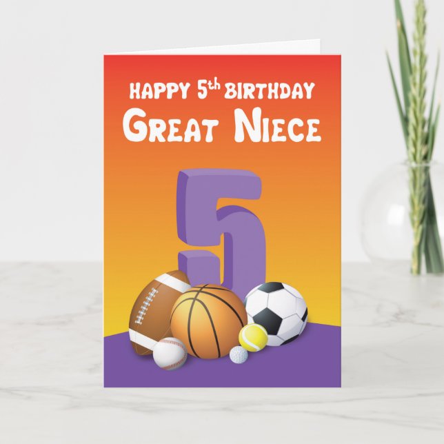 Great Niece 5th Birthday Sports Balls Card (Front)