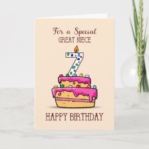 Great Niece 7th Birthday, 7 on Sweet Pink Cake Card