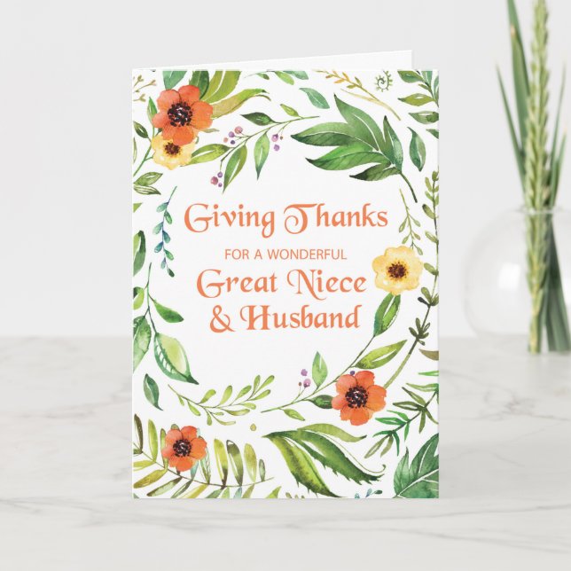 Great Niece and Husband Give Thanks Thanksgiving Card (Front)