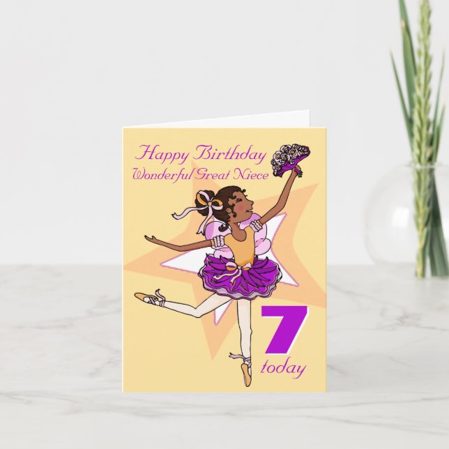 Great Niece ballerina birthday peach age card (Front)