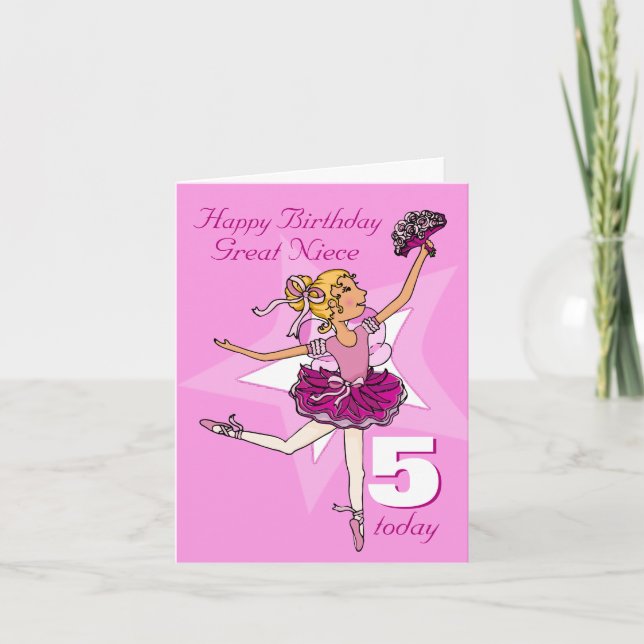Great niece ballerina birthday pink age card (Front)