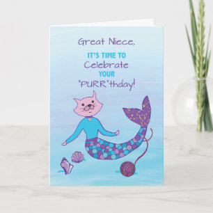 Great Niece Birthday Purrmaid with Sparkly Glitter Card