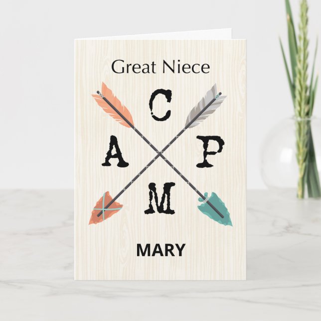 Great Niece Camp Personalise Name Arrows Card (Front)