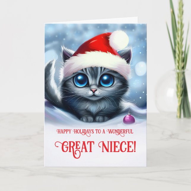 Great Niece Christmas Holiday with Cute Cat Card (Front)