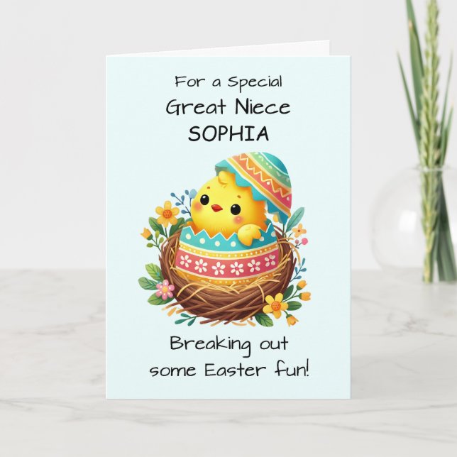 Great Niece Easter Chick Breaking Out of Shell Card (Front)