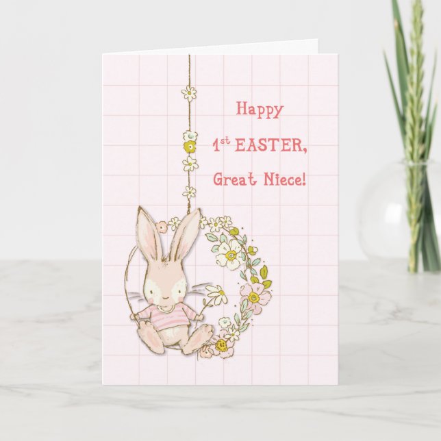 Great Niece First Easter Bunny on Flower Swing Card (Front)