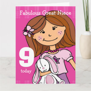 Great Niece Girl's 9th birthday card pink
