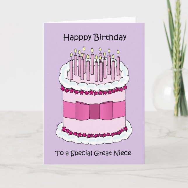 Great Niece Happy Birthday Cartoon Cake Card (Front)