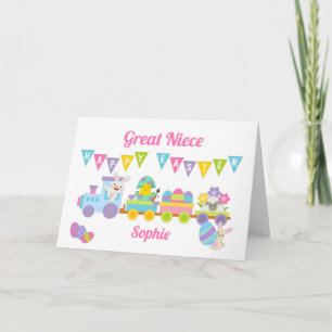 Great Niece Happy Easter Bunny Train Pink Card