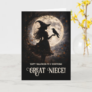 Great Niece Happy Halloween Witch and Raven Card