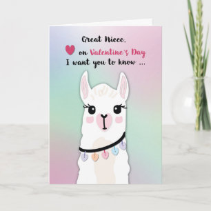Great Niece Llamas Valentine’s Day Hearts Card