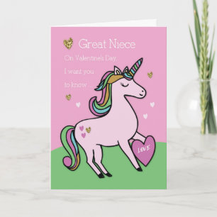 Great Niece Magical Unicorn Valentine's Day Card