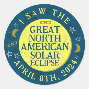 Great North American Solar Eclipse April 8 2024 Classic Round Sticker