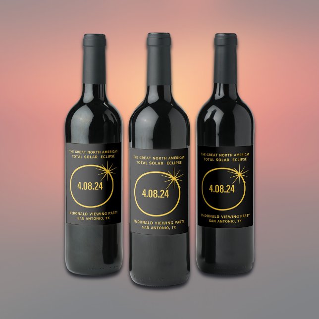 Great North American Total Solar Eclipse 04.08.24 Wine Label (Personalize with Family Name, city & state.  Edit the other text too if you wish.)