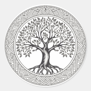 Great Oak Tree of Life Celtic Sketch Classic Round Sticker