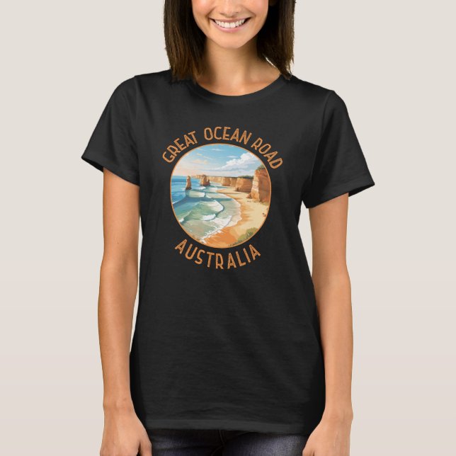 Great Ocean Road Australia Distressed Circle Retro T-Shirt (Front)
