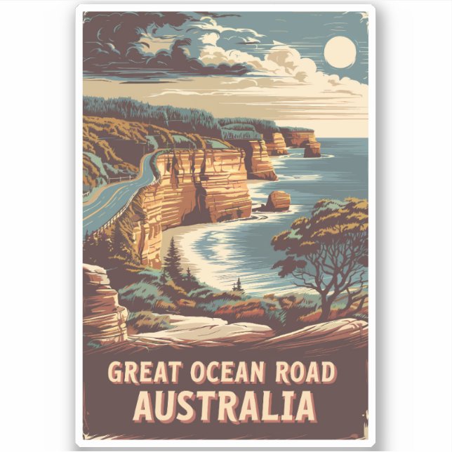 Great Ocean Road Australia Illustration Travel Art (Front)