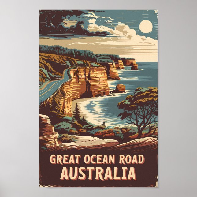 Great Ocean Road Australia Illustration Travel Art Poster (Front)