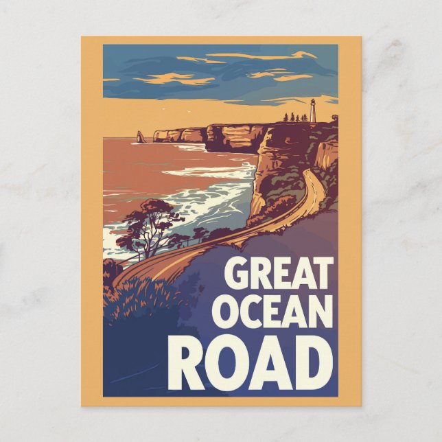 Great Ocean Road Travel Art Vintage Postcard (Front)