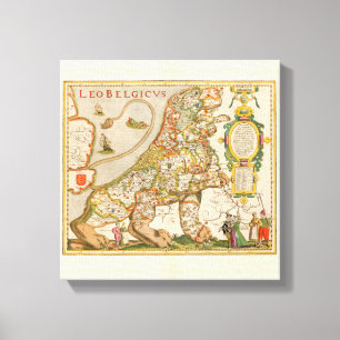 Great Old Map of Belgium (Year 1617) Canvas Print