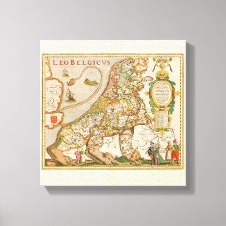 Great Old Map of Belgium (Year 1617) Canvas Print